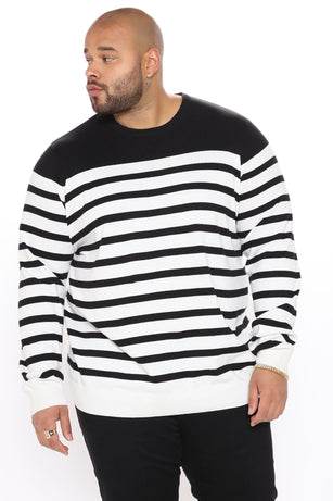 Mens Black Stripe Crewneck Sweater