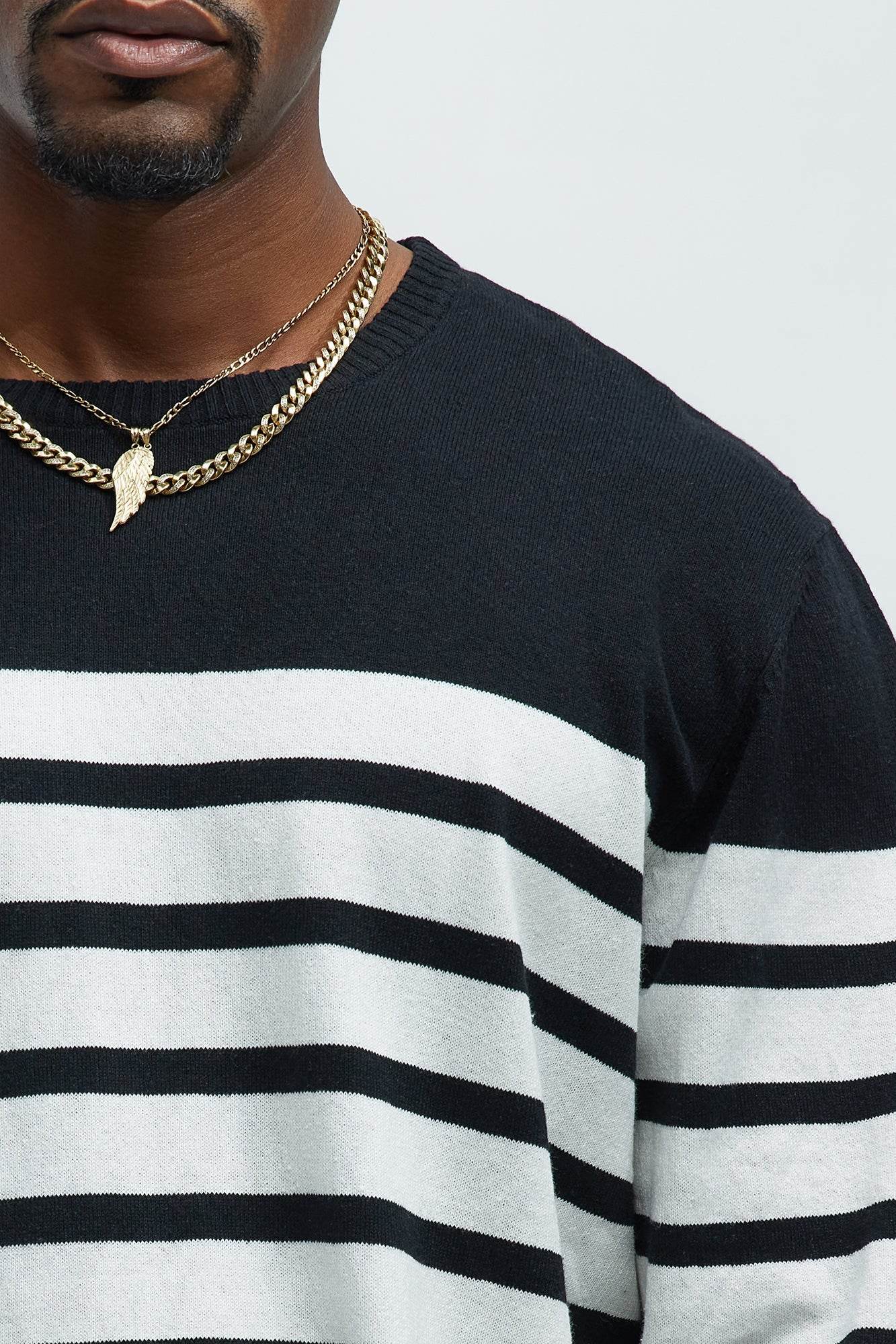 Mens Black Stripe Crewneck Sweater