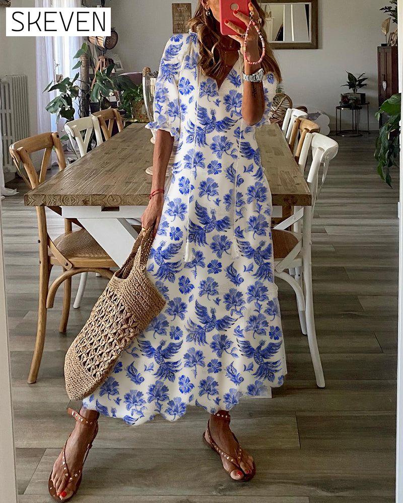 Printed v-neck dress