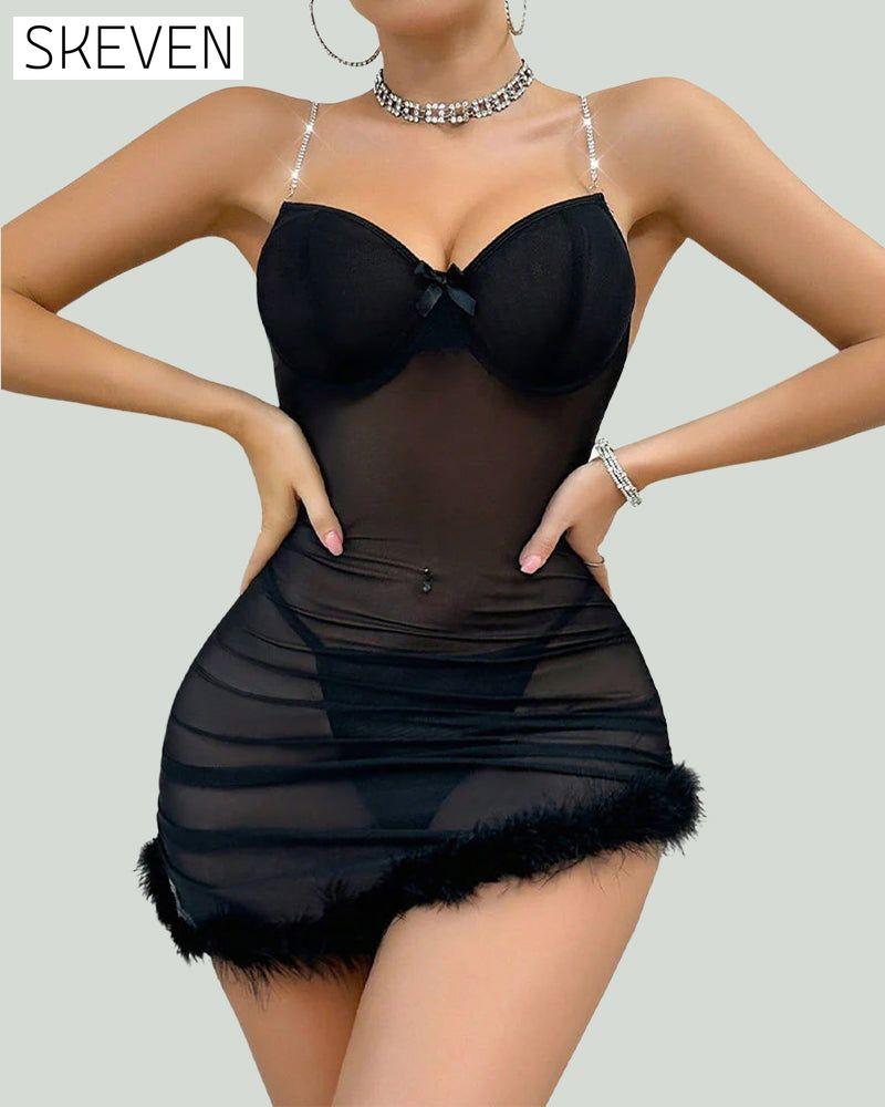 Sexy durchsichtiges, figurbetontes Nachthemd-Set mit Strumpfhaltern 