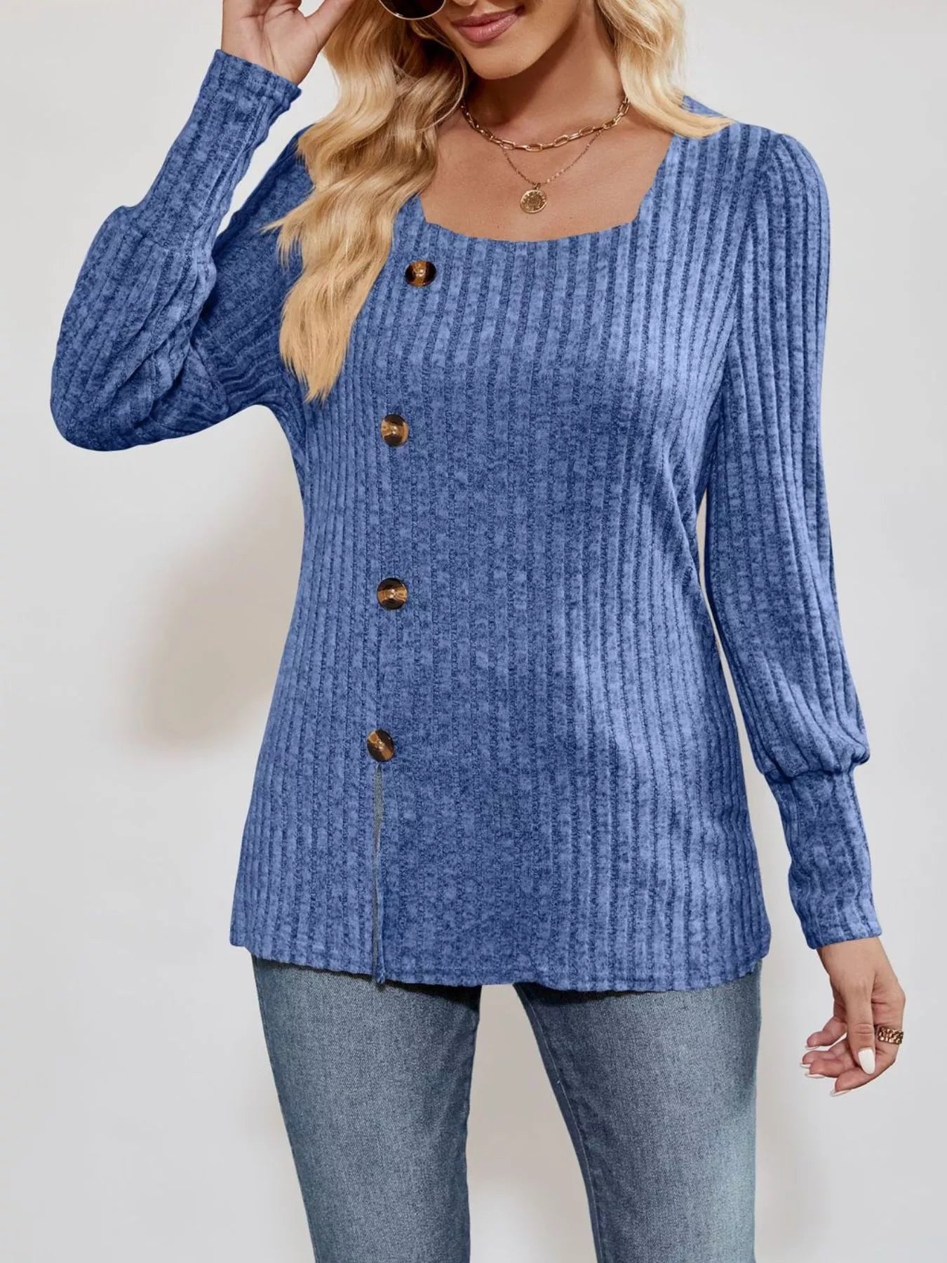 Langärmliges T-Shirt mit Rippstrickschlitz