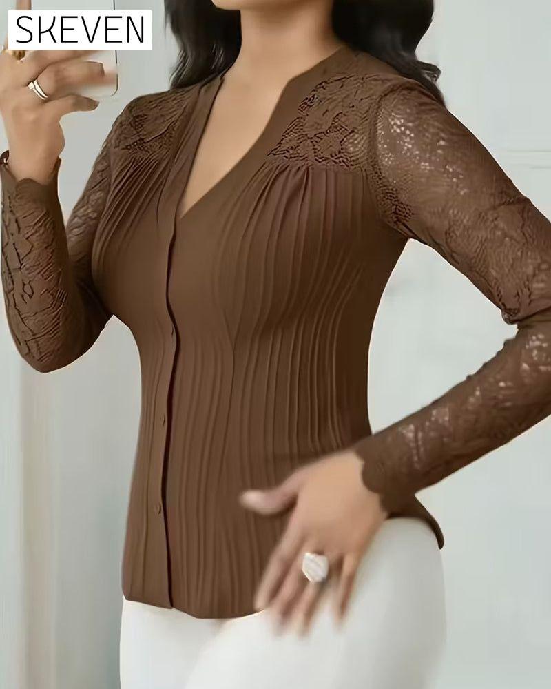 Lace Patchwork Slim Fit Blouse