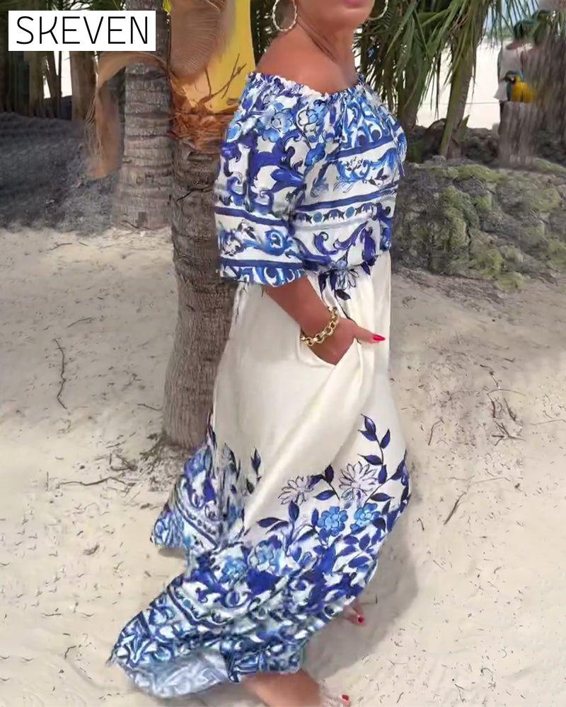 Off-Shoulder Printed Resort Dress