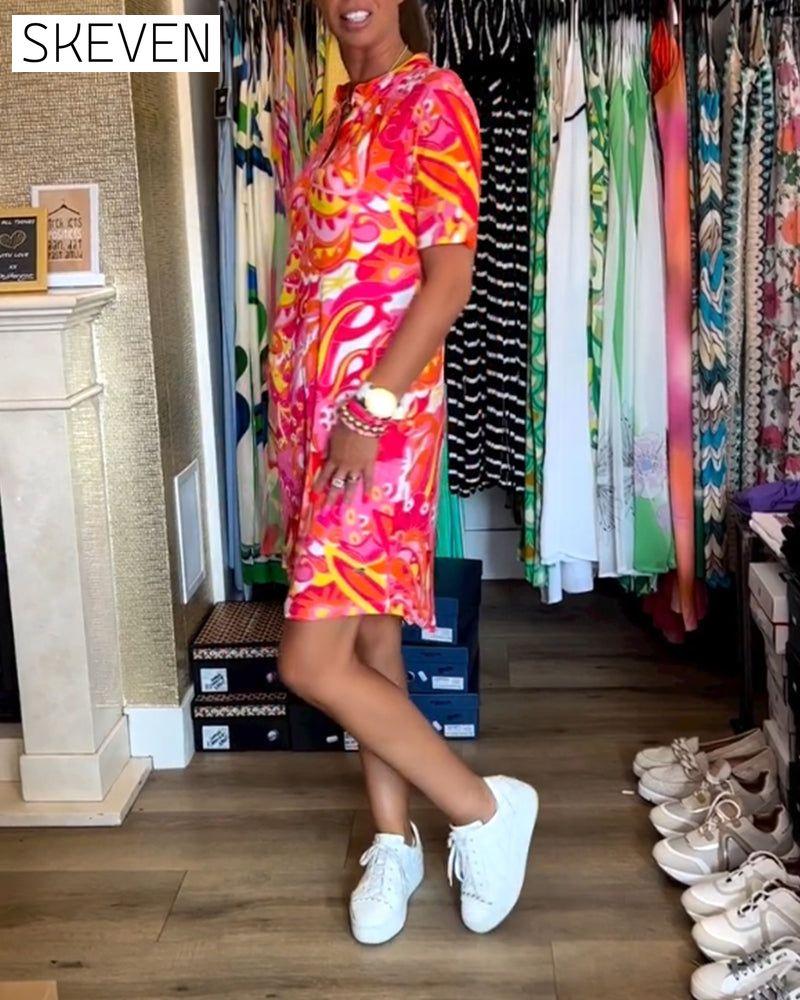 robe à manches courtes imprimée avec poches