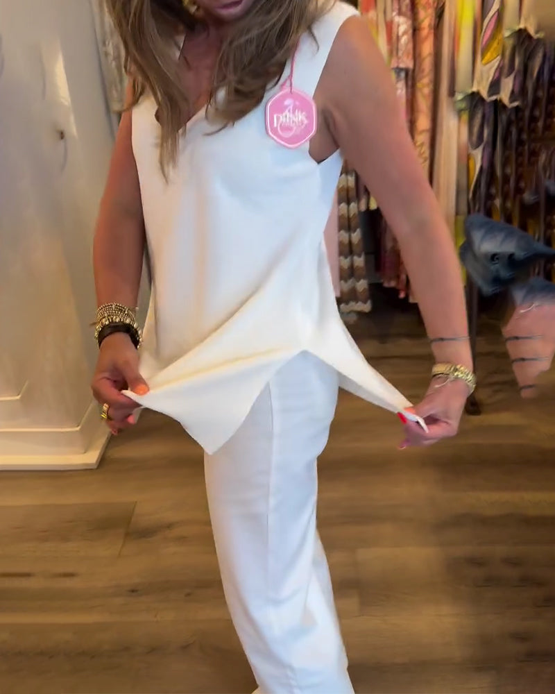 V-Neck Sleeveless Solid Tank Top