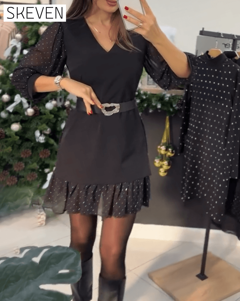 Stylish V-Neck Patchwork Dress