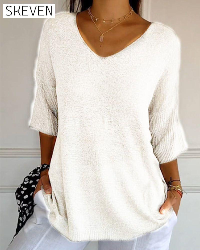 💖 Stricktop in Unifarbe mit V-Ausschnitt