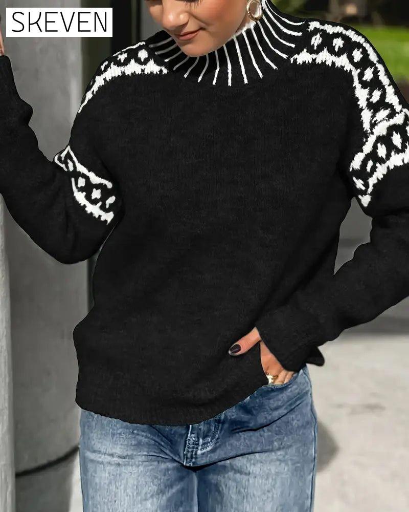 High Neck Patterned Contrast Jumper
