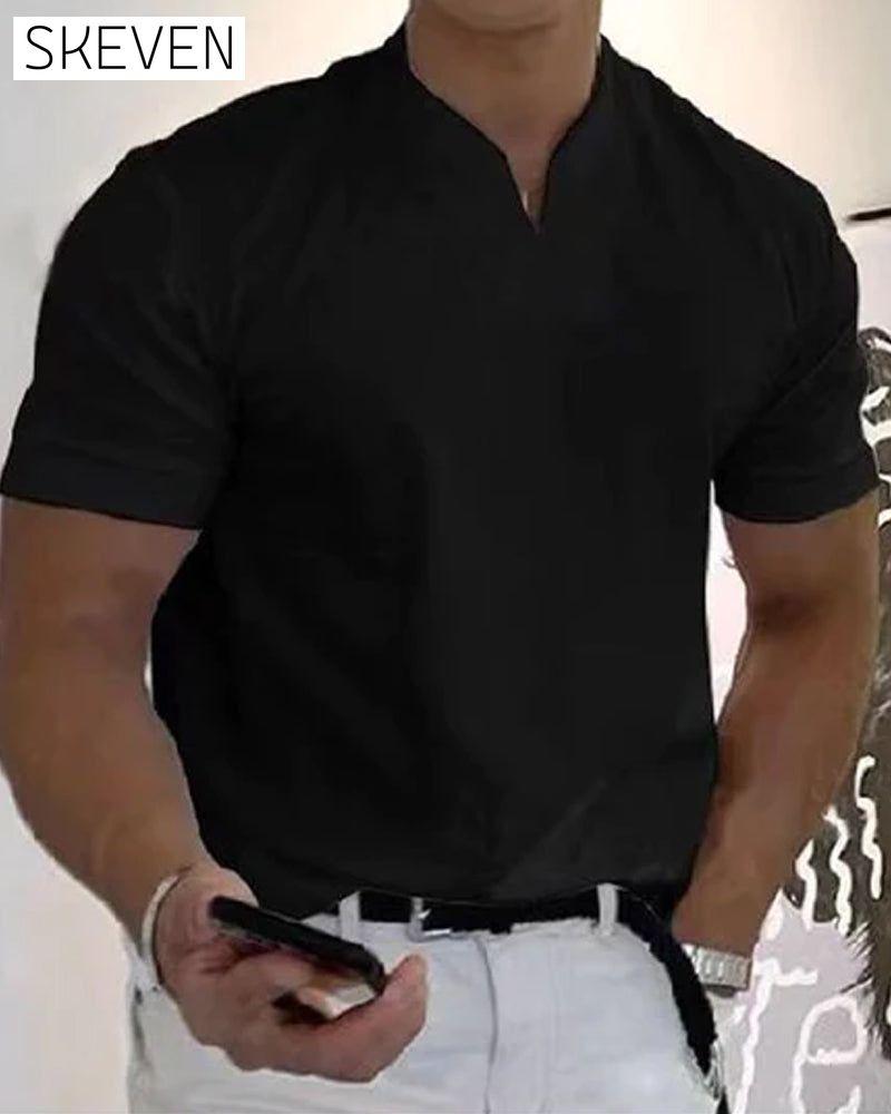 T-shirt uni à col en V