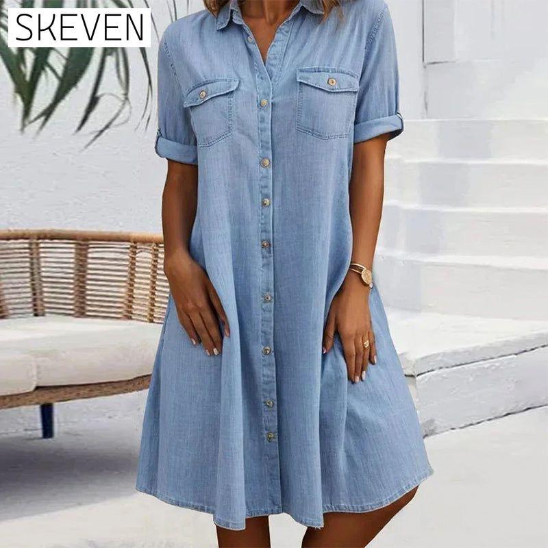 Kurzarmkleid mit Reverskragen und Knöpfen
