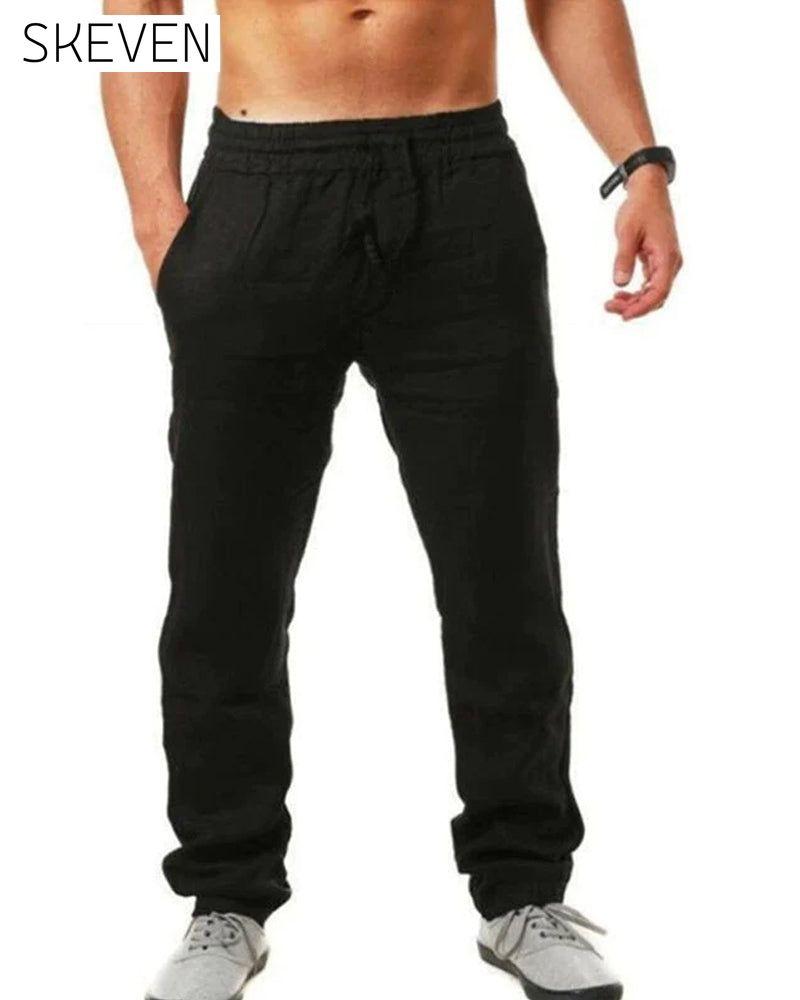 Pantalon en coton et lin respirant, couleur unie