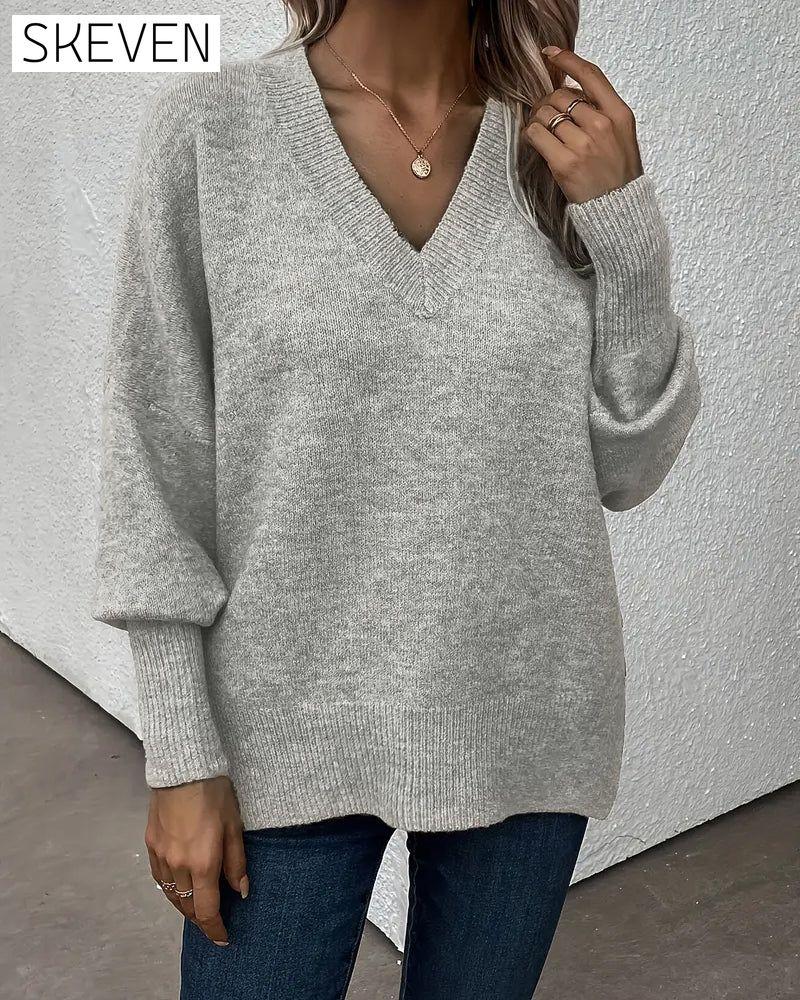 Pullover mit Laternenärmeln und V-Ausschnitt