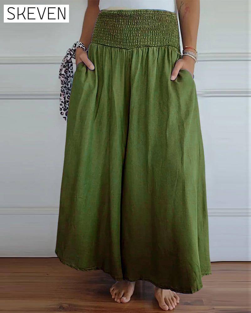 Elastic waist wide leg pants
