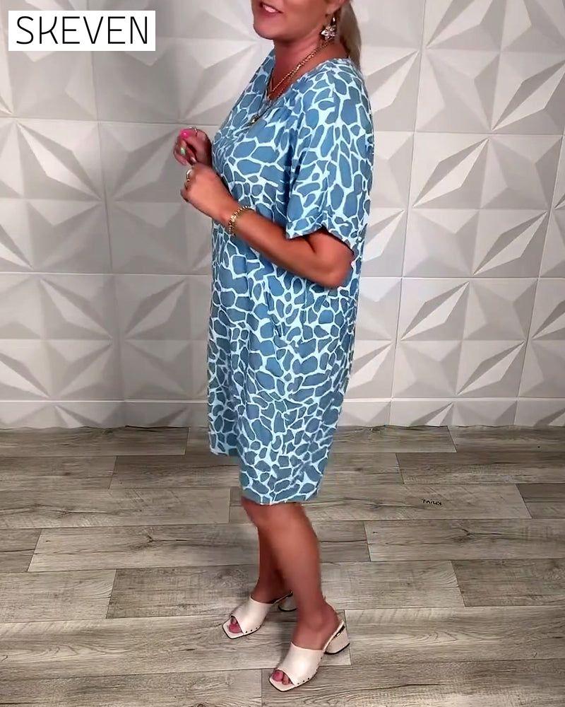 Casual Printed Crew Neck Dress