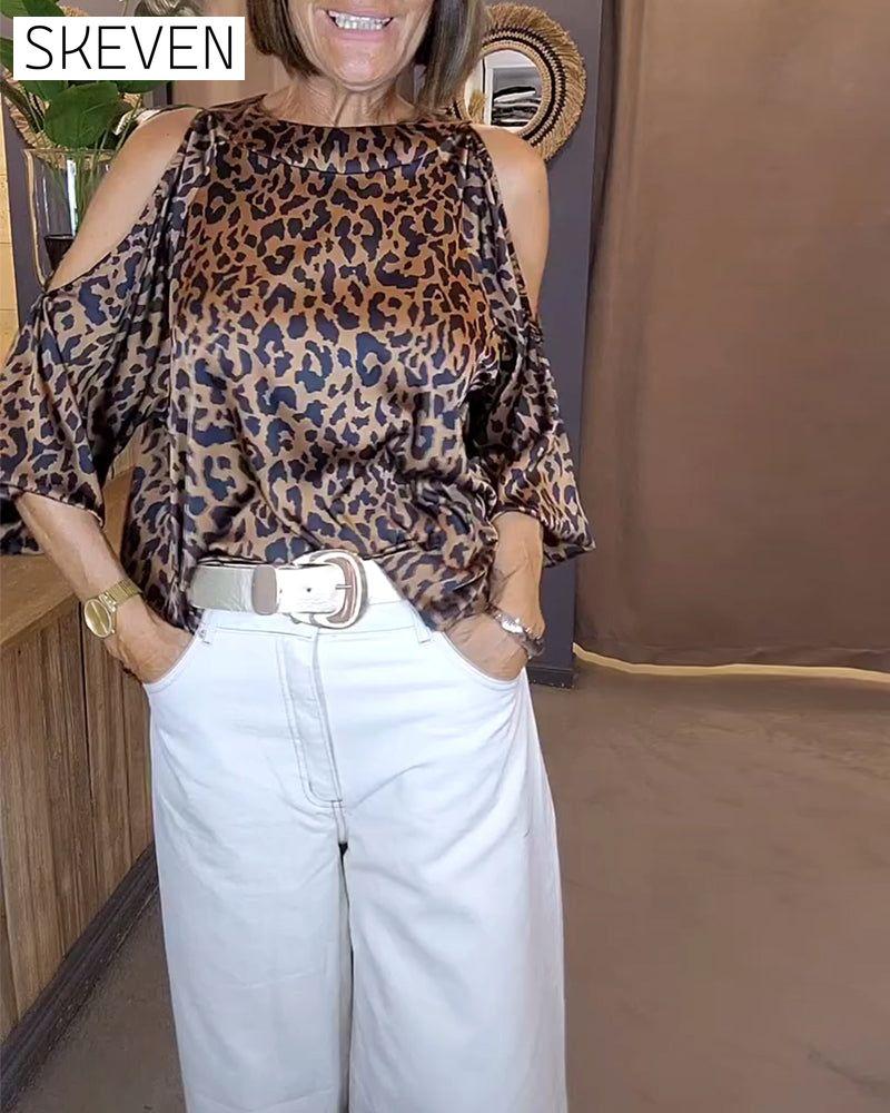 Bluse mit Leopardenmuster und Bindebändern, schulterfrei