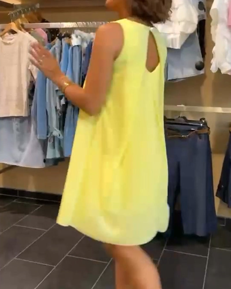 Sleeveless Crew Neck Solid Dress