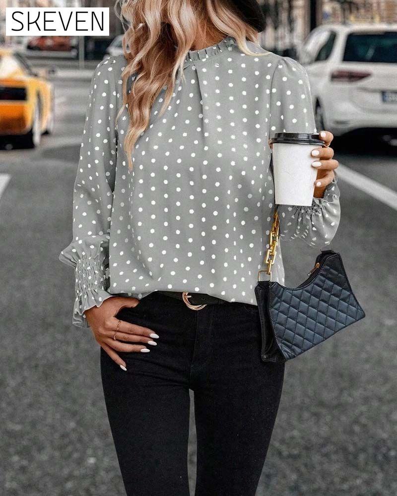 Langarmbluse mit Polka-Dots