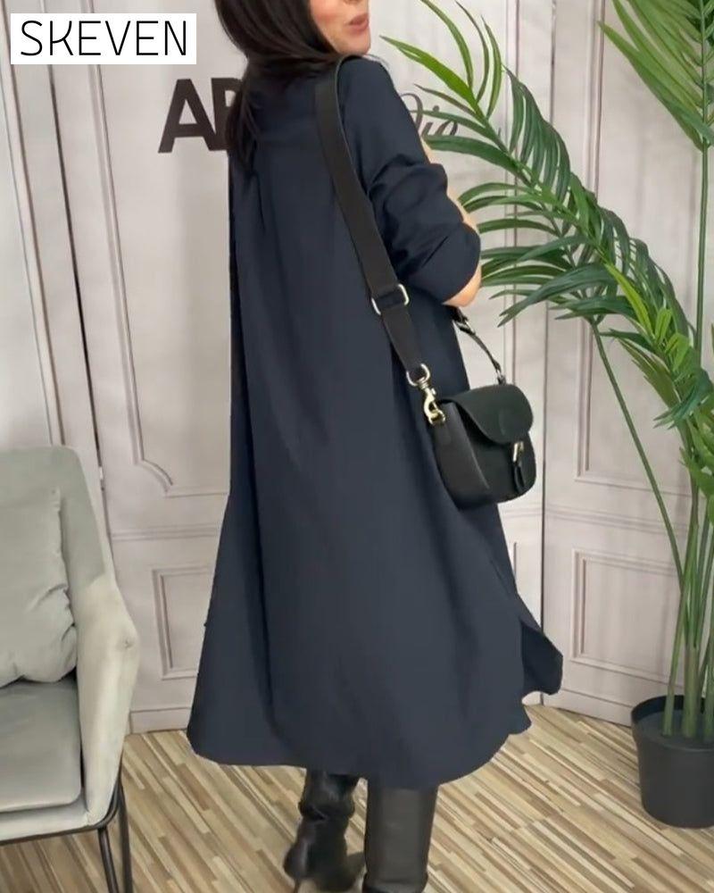 Solid color lapel casual dress