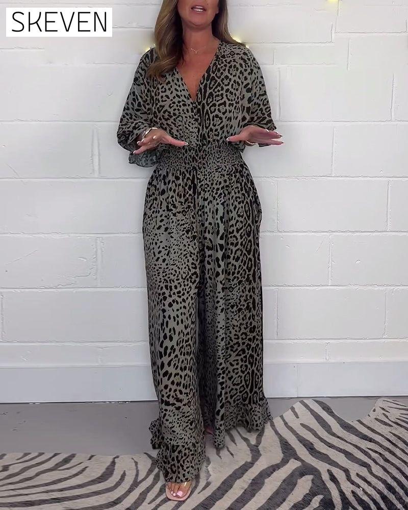 Leopard print lace-up elegant jumpsuit jumpsuits & rompers spring summer
