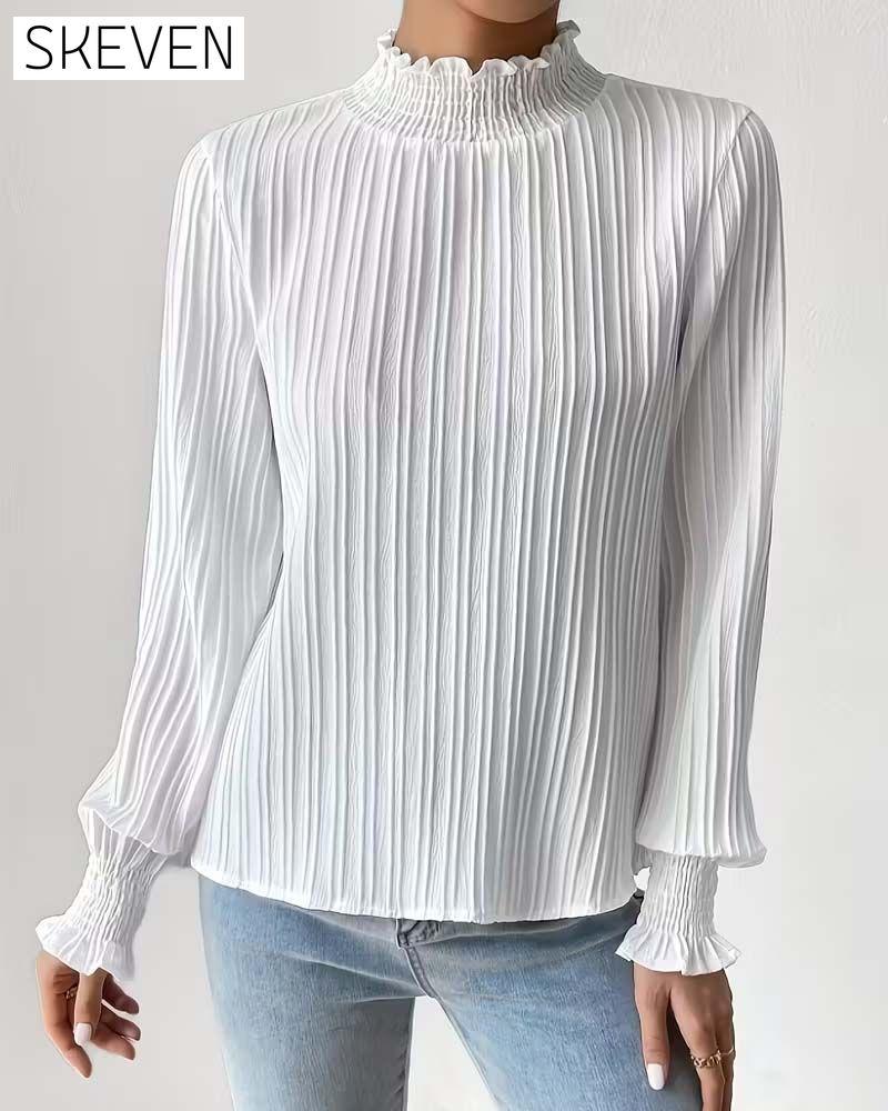 Long-Sleeved French-Style Ruffled Blouse
