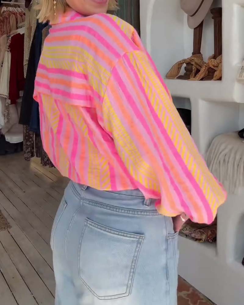 Color-Block Striped Loose Blouse