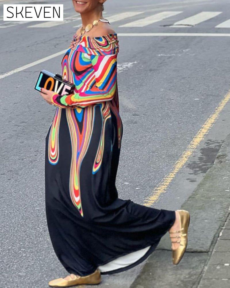 Long sleeve off shoulder elegant maxi dress