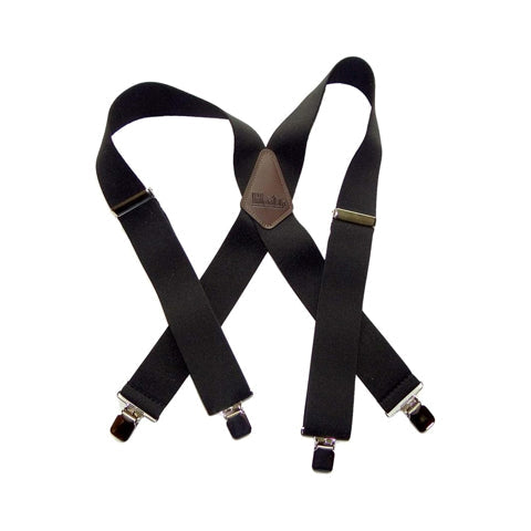 Holdup Suspenders in 2" Wide heavy duty Graphite Black color  in X-back Style with Patented No-slip Jumbo Silver Clips