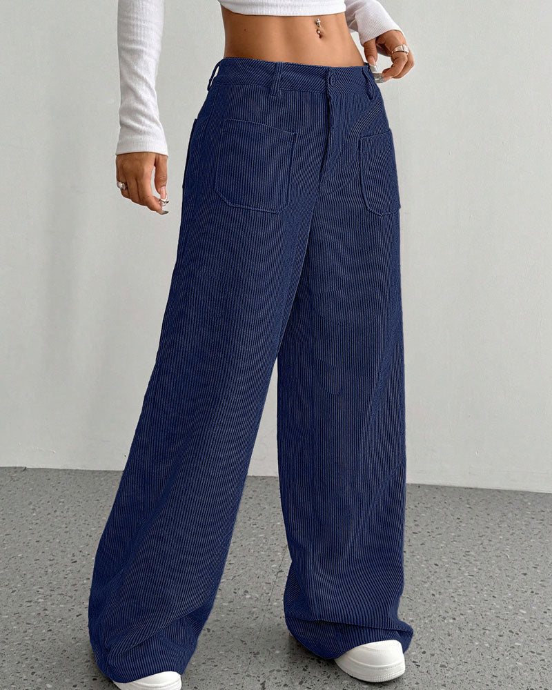 Front Back Pocket Solid Straight Leg Long Pant