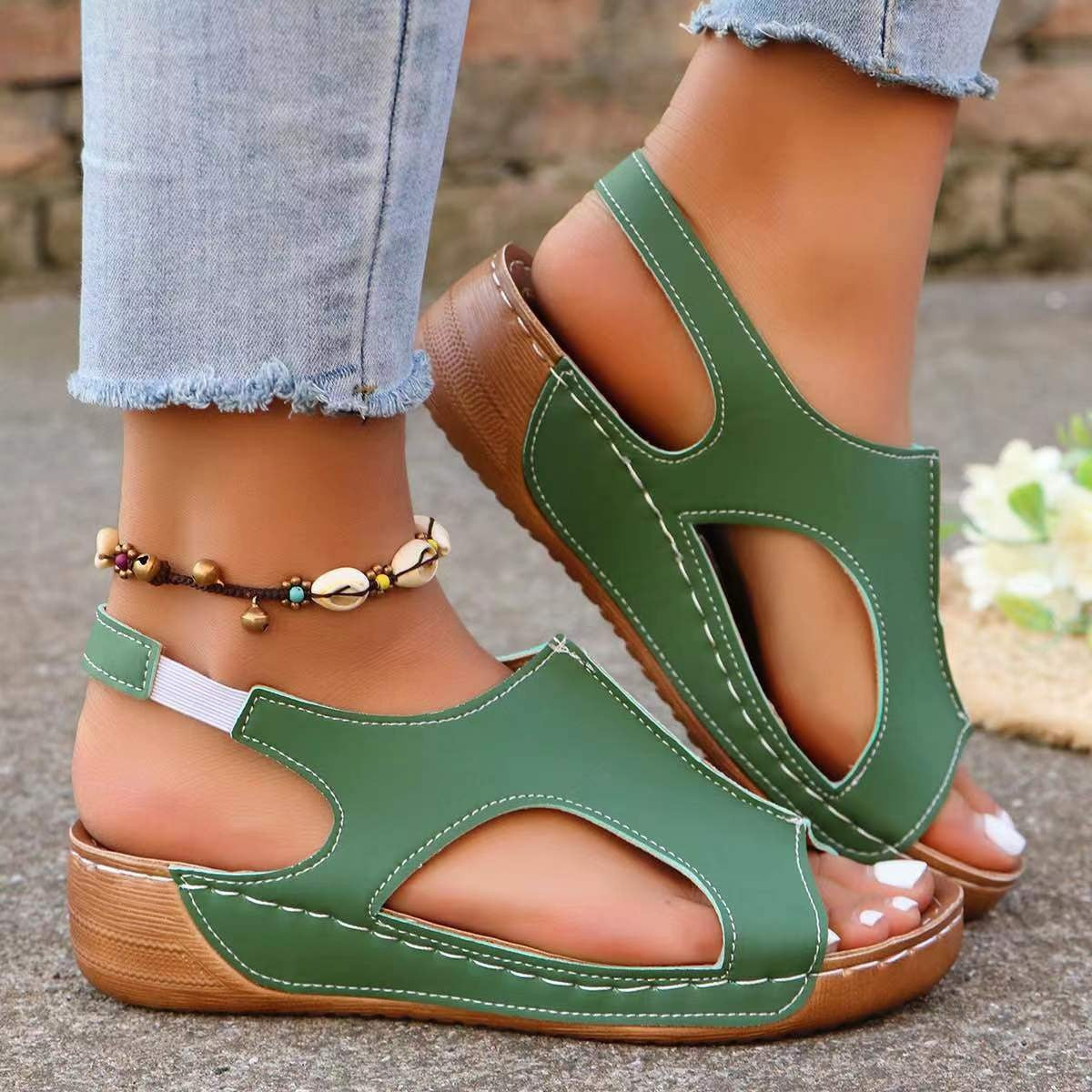 Wedges Sandals With Elastic Band Design Casual Shoes