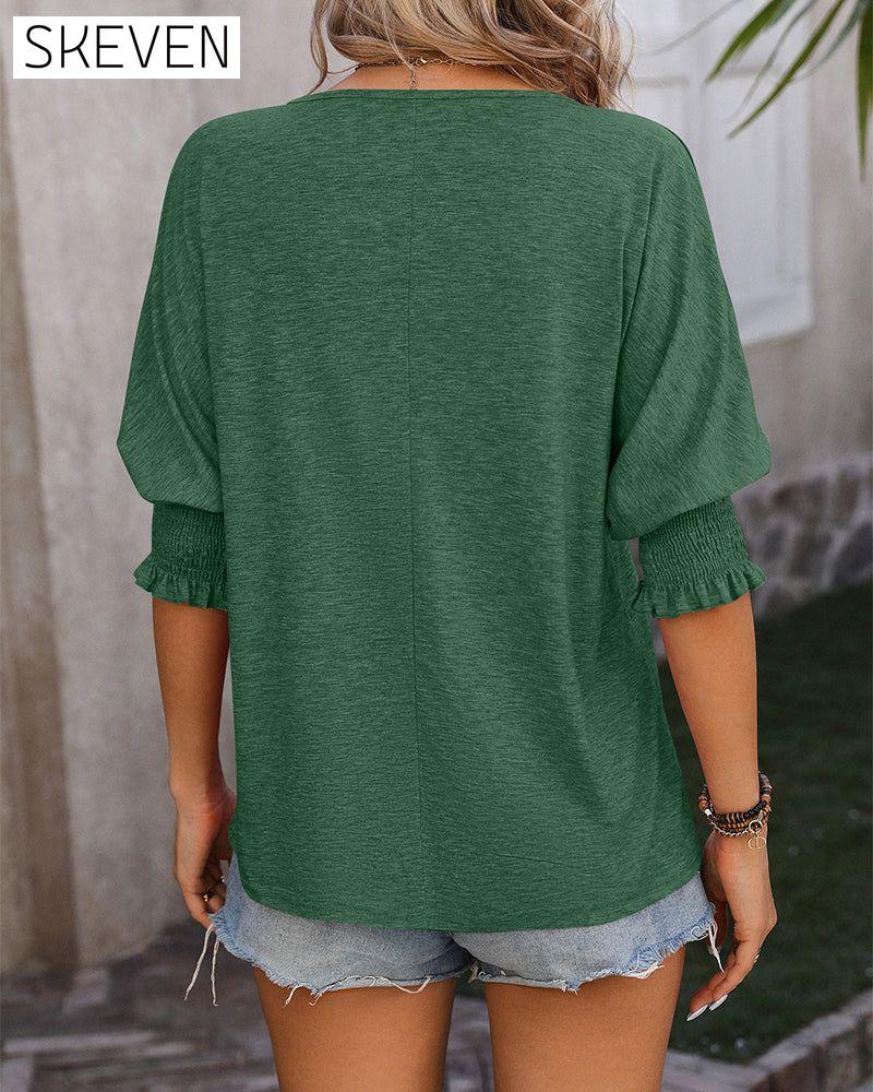 Loose V-neck casual blouse