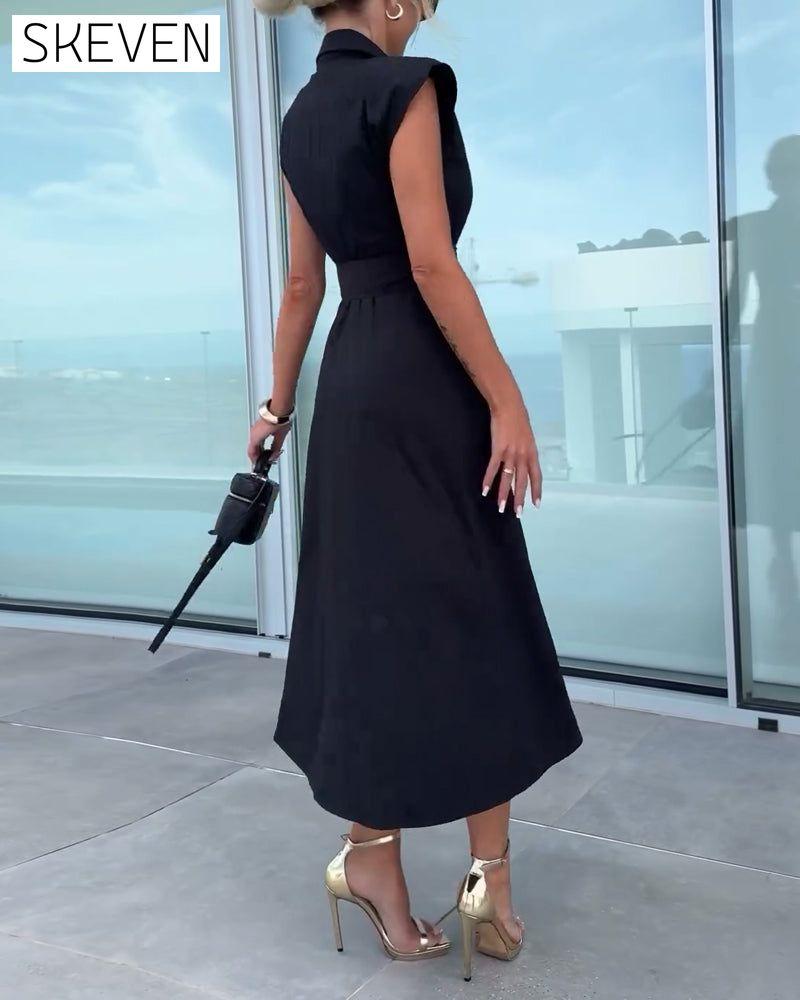 Sleeveless lapel solid color dress casual dresses summer