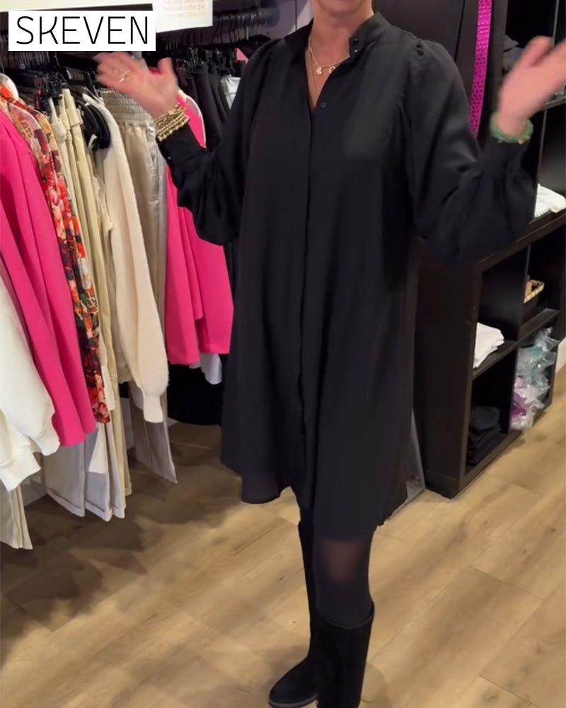 V-neck simple knee-length dress