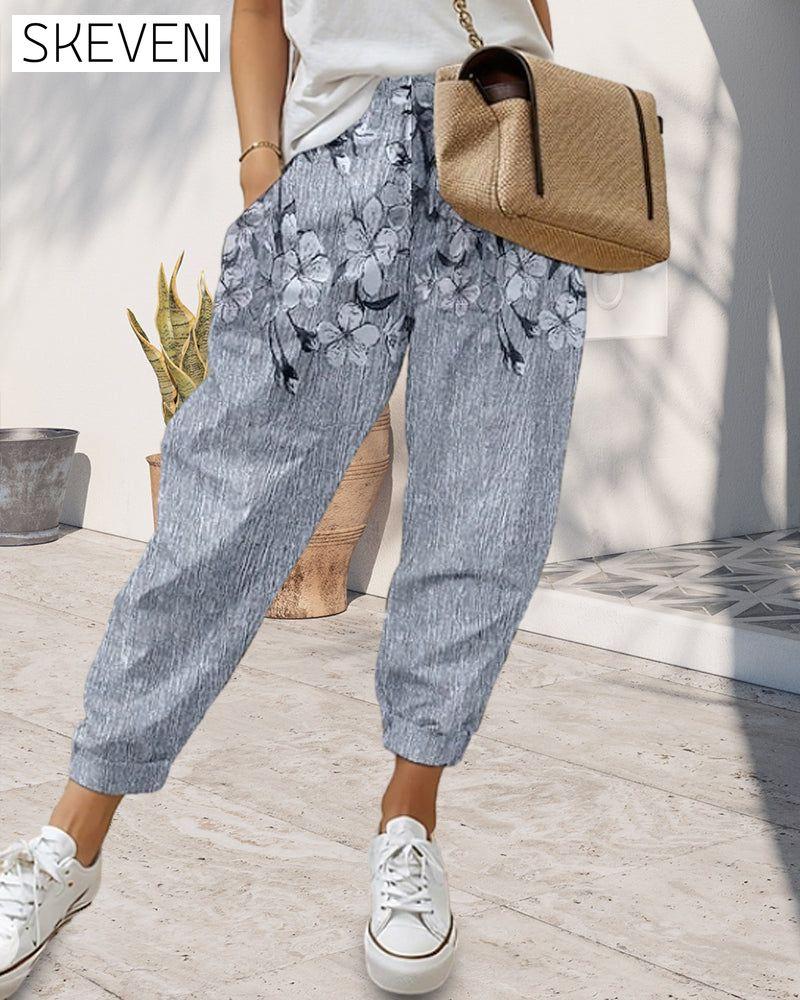 Jean décontracté imprimé à poches pour femme