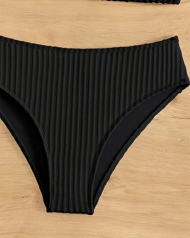 Solid-Color Cutout Two-Piece Bikini