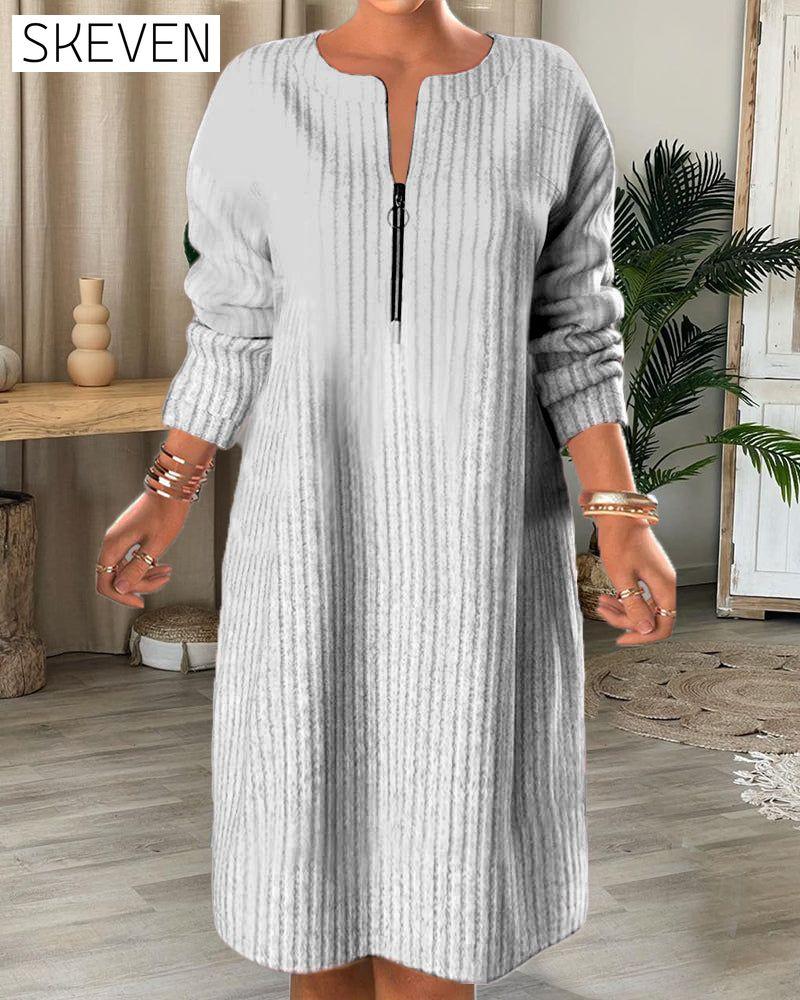 Solid Color Zipper Neck Dress