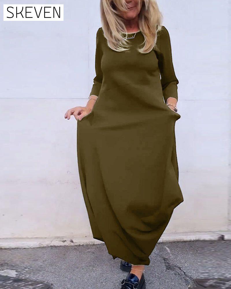 Simple solid color pocket dress 2023 f/w 23BF casual dresses Clothes Dresses spring