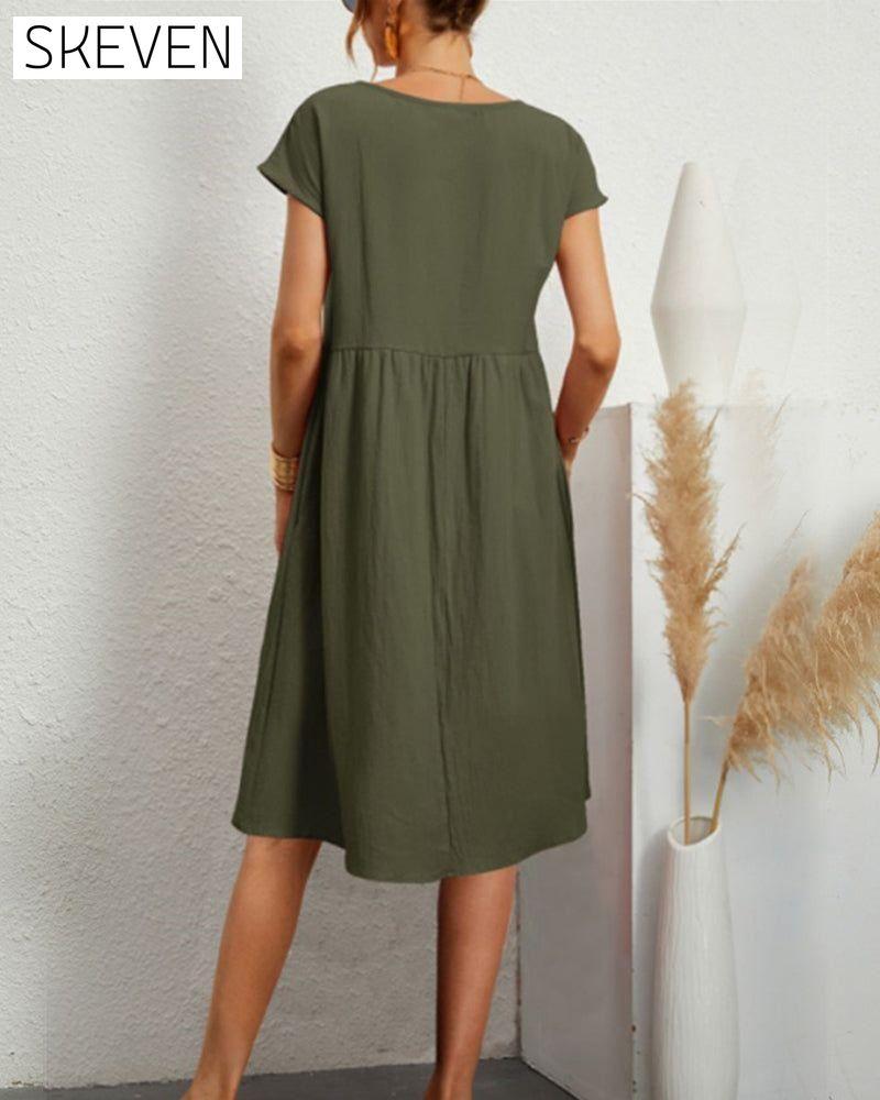 Round neck loose cotton and linen dress 23BF casual dresses Clothes Cotton and Linen discount Dresses Spring summer