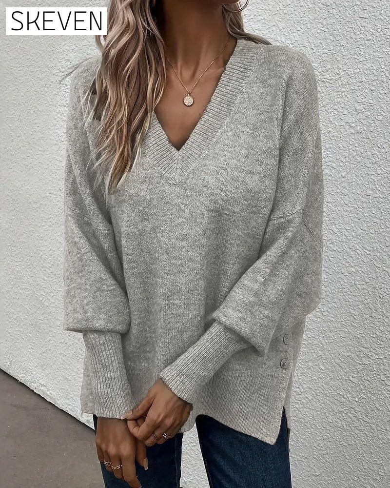 Pullover mit Laternenärmeln und V-Ausschnitt