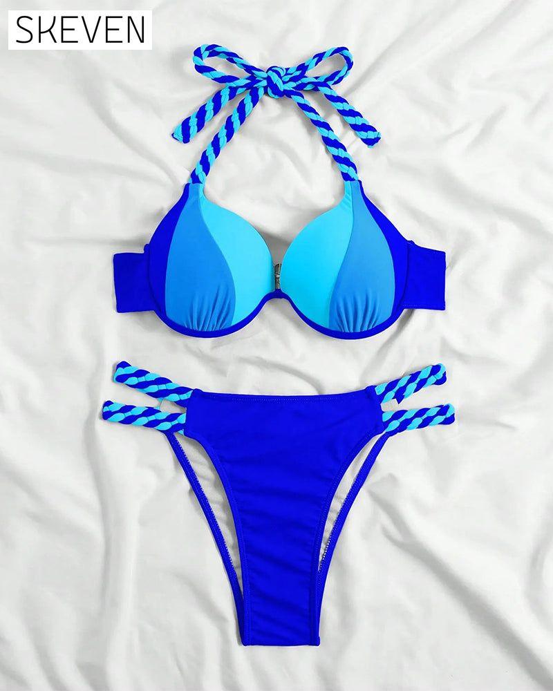 Ensemble bikini dos nu colorblock