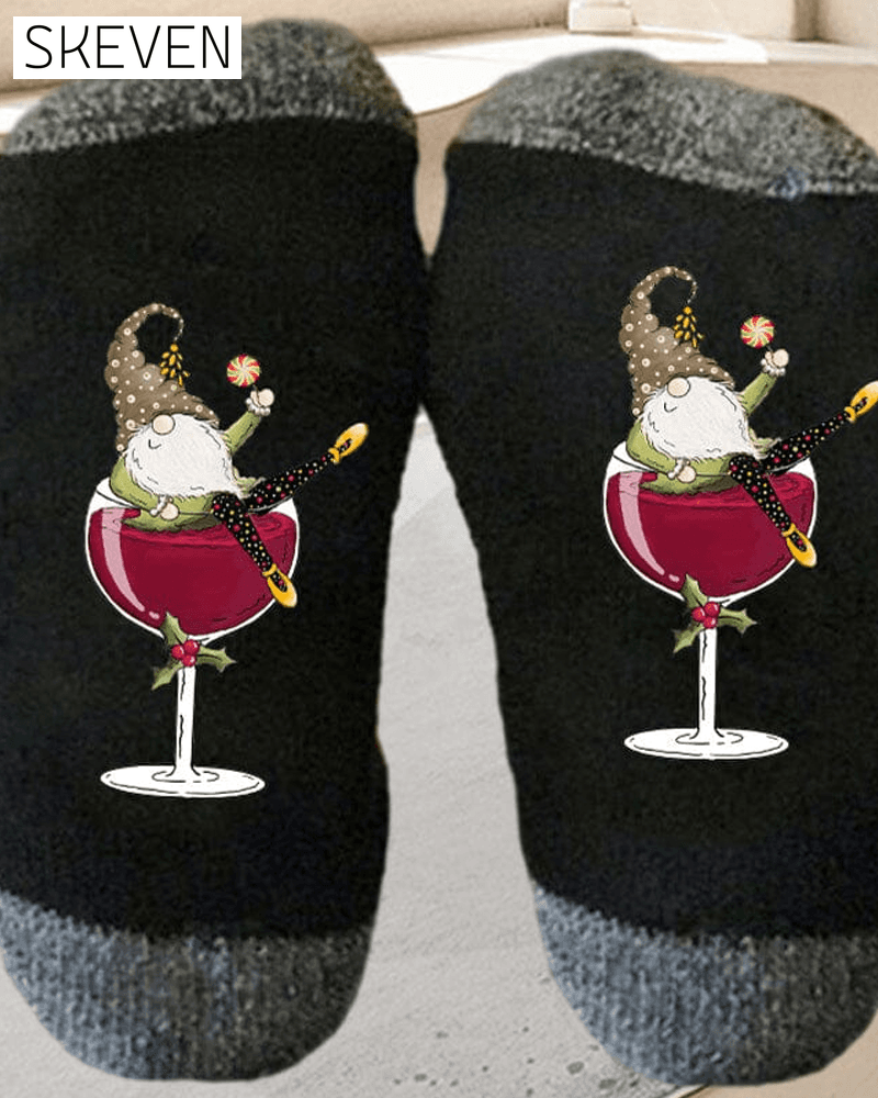 🧦Christmas gnome wine glass unisex crew socks🧦