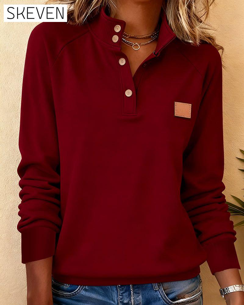 Polo Collar Half-Open Placket Sweatshirt