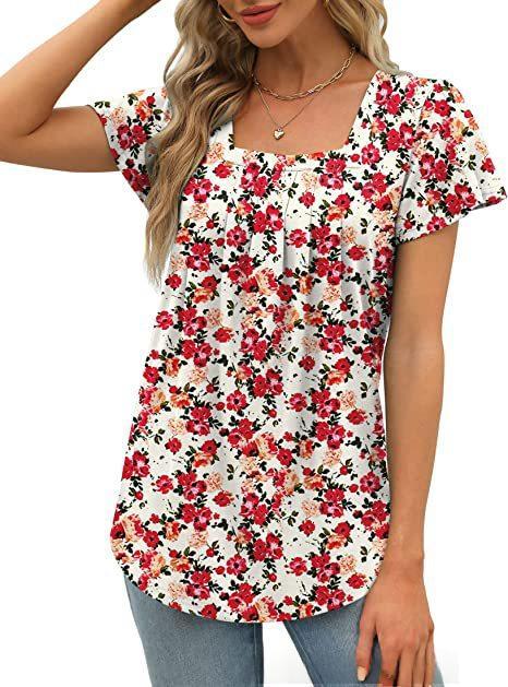 Womens Printed Short-sleeve Casual All Matching Top