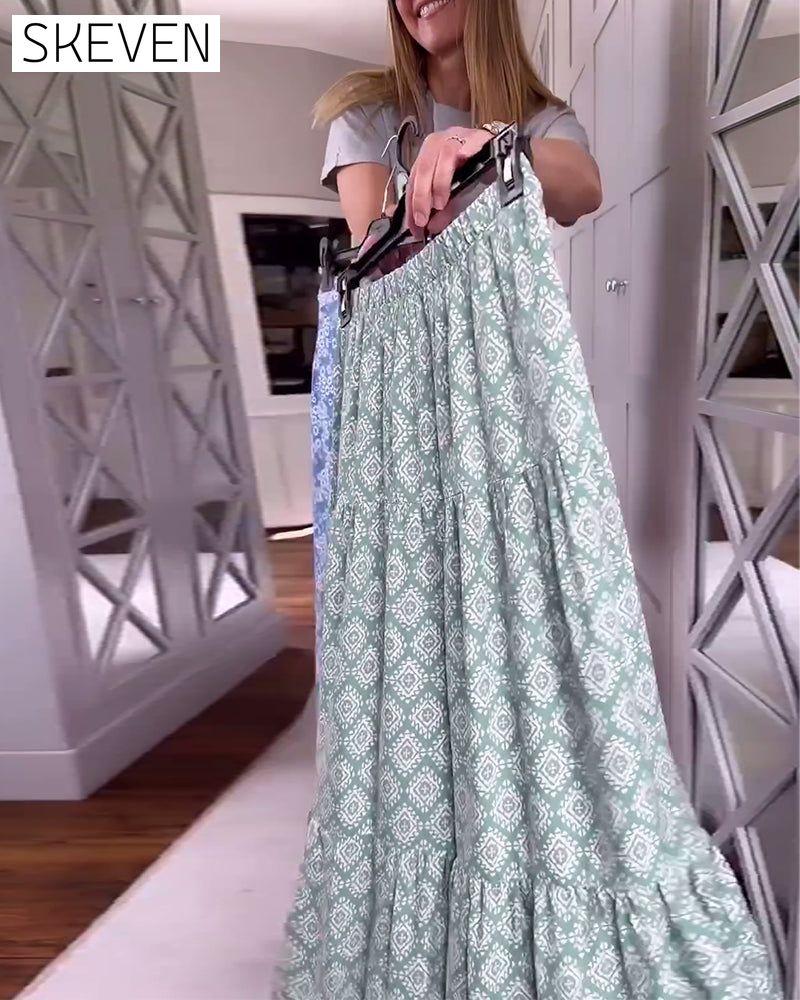 Casual printed patchwork pleated dress 202466 skirts spring summer