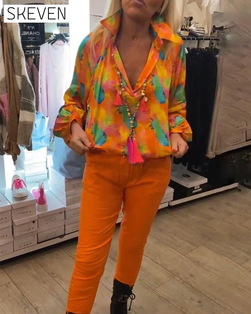 Women's Lapel floral Blouses