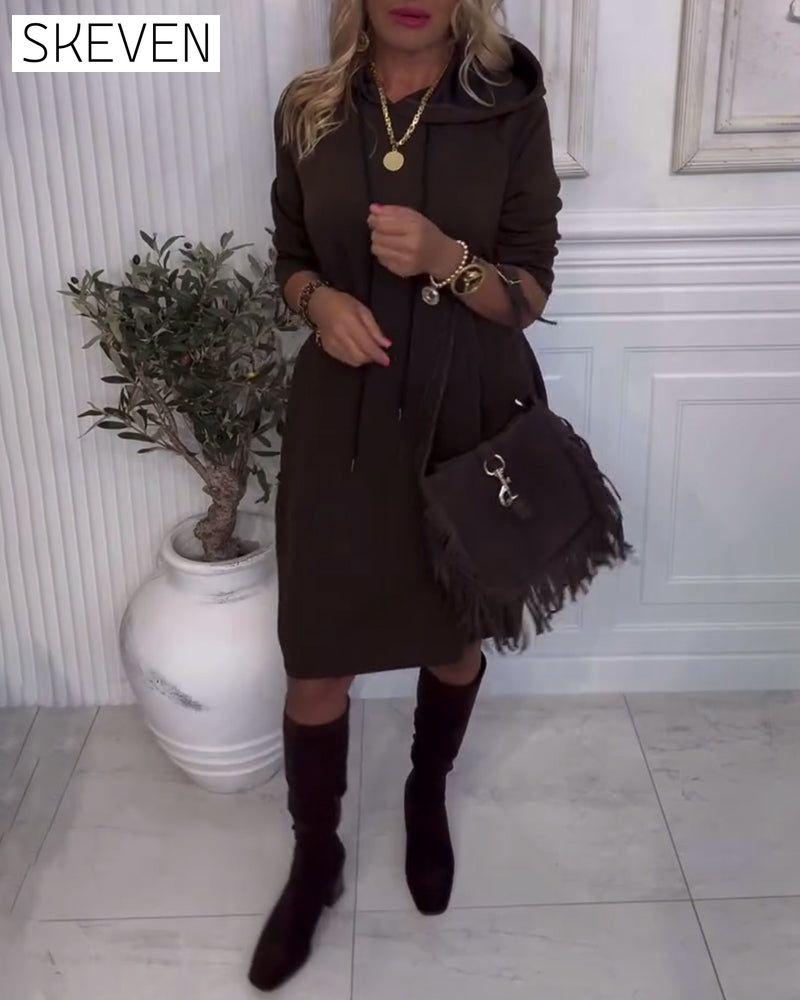 Hooded Casual Solid Color Dress