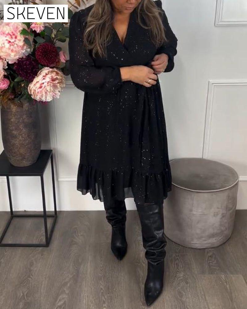 Robe scintillante à col en V et taille nouée