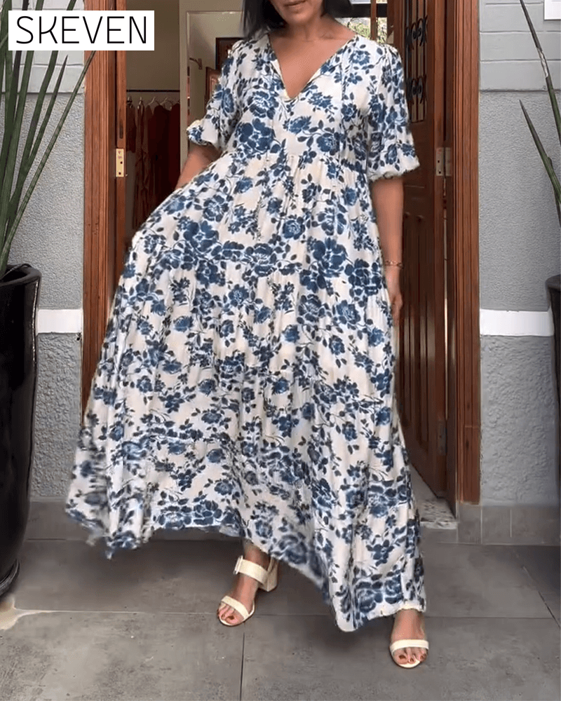 Short-Sleeved Floral Print Dress
