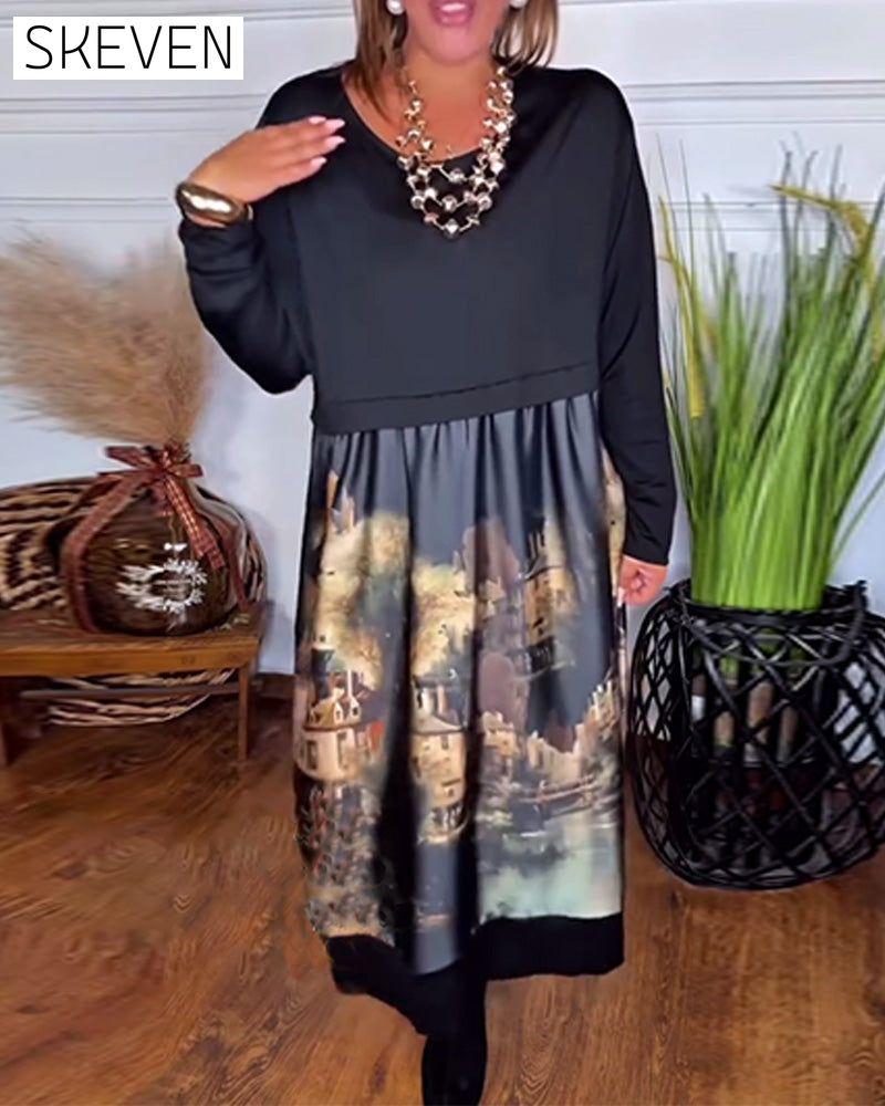 Lässiges, bedrucktes Langarmkleid
