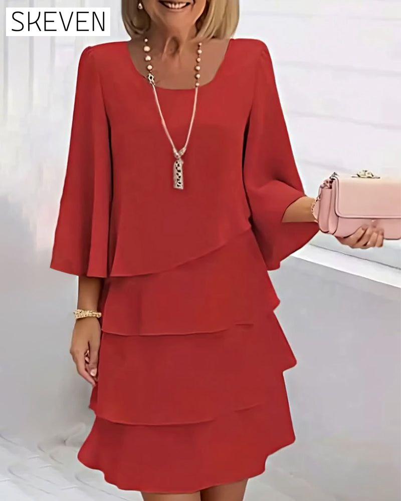 Elegantes, einfarbiges Kleid mit Dreiviertelärmeln