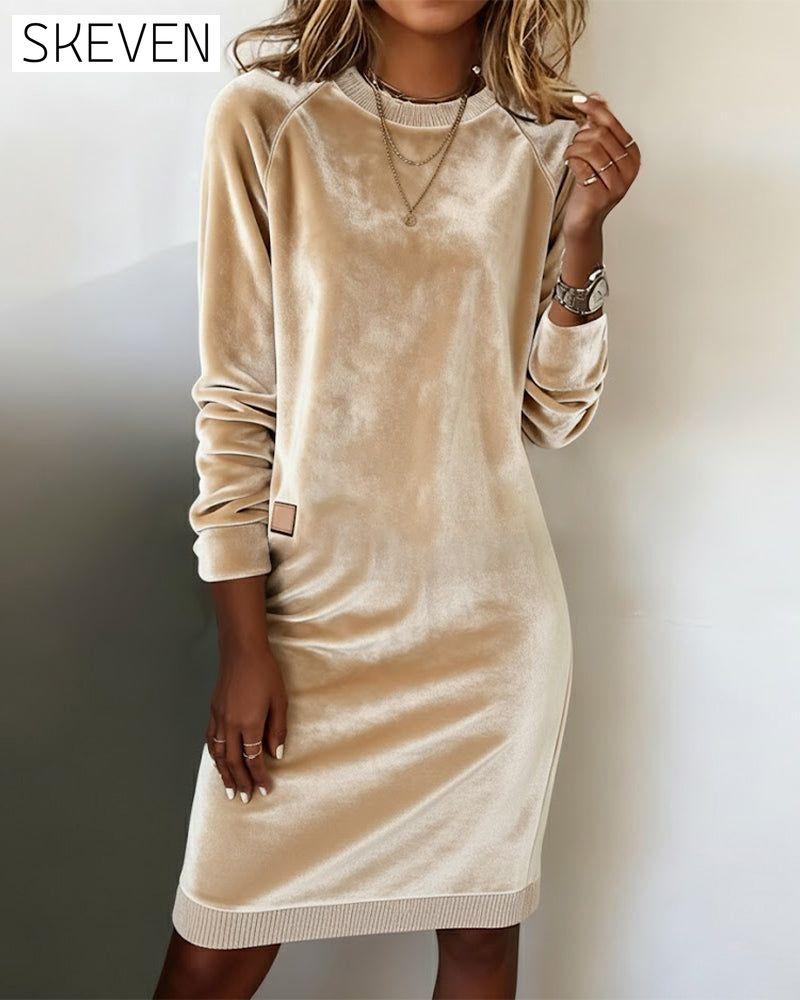 Robe tendance à col rond et manches longues